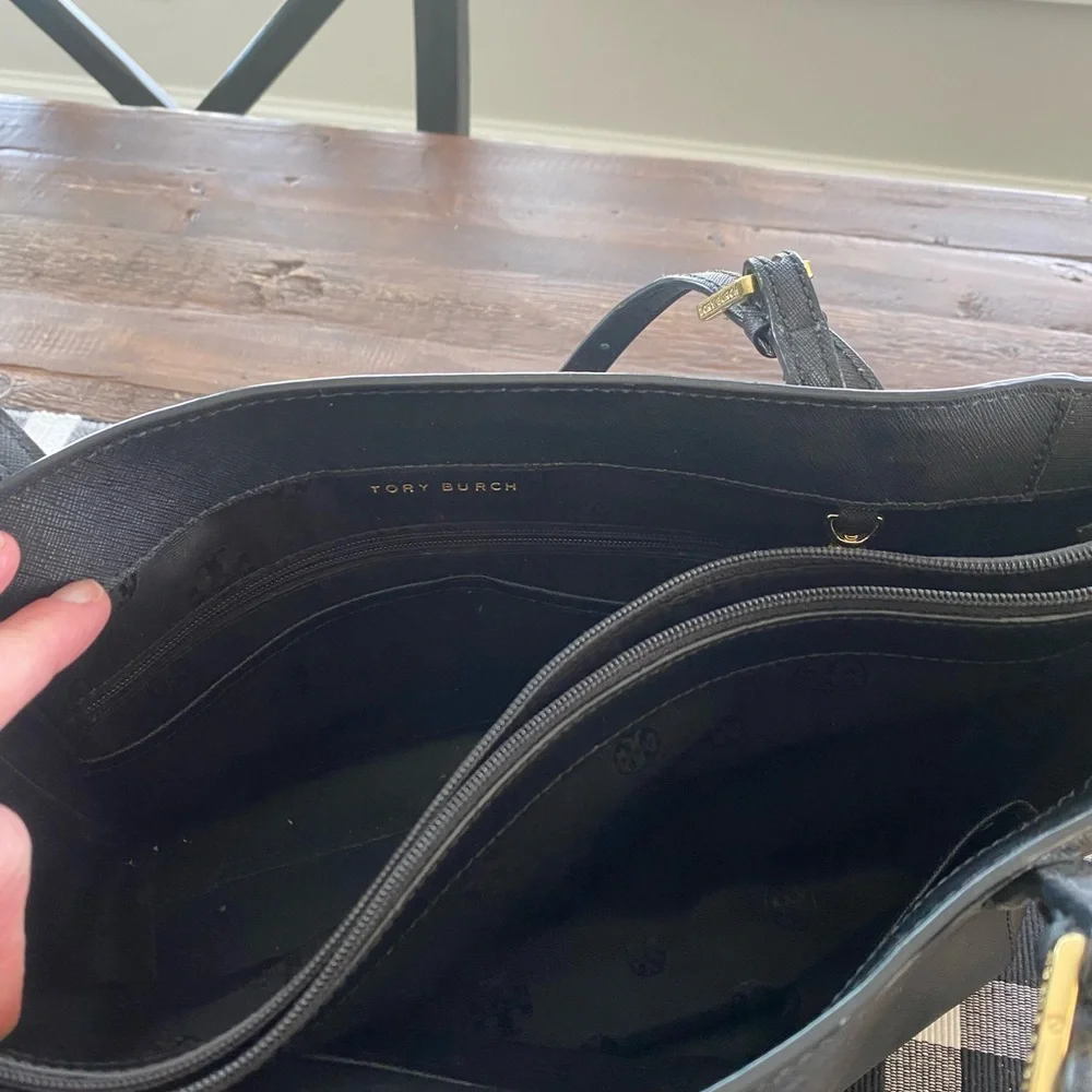 Tory Burch Black & Gold Buckle Tote Bag Purse - Picture 5 of 5